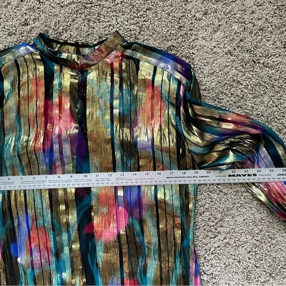 Saks 5th Avenue vintage silk metallic sheer gold blouse shoulder pads sz 4 - Picture 4 of 9